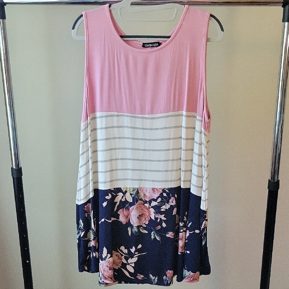 HEIMISH USA Pink and Navy Floral Stripe Tank Top